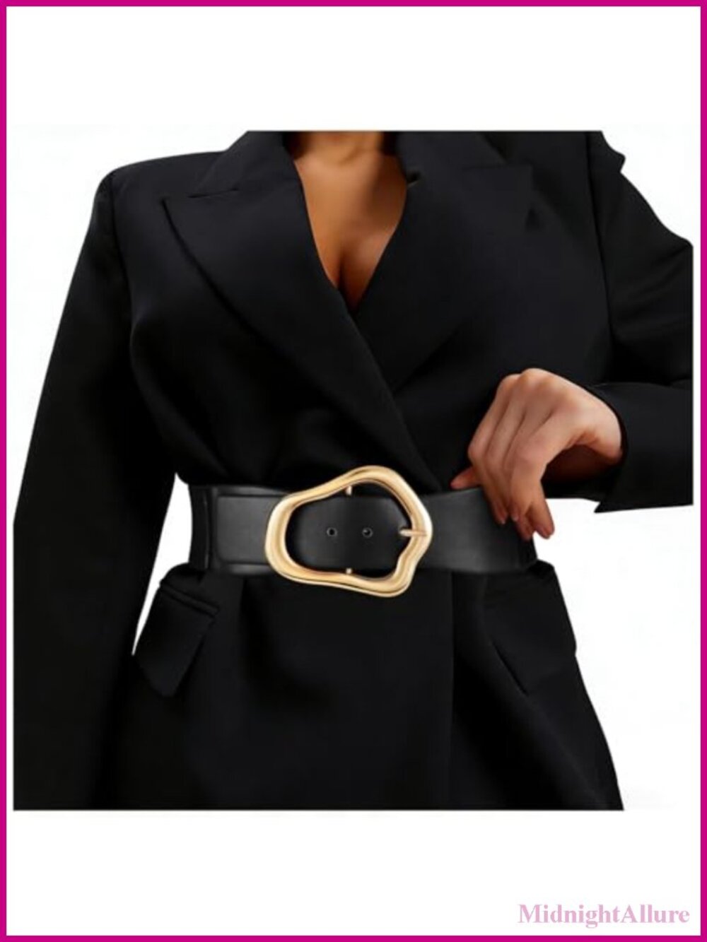 Wide Elastic Waist Belt Big Gold Buckle Stretchy Leather Waistband for Dresses